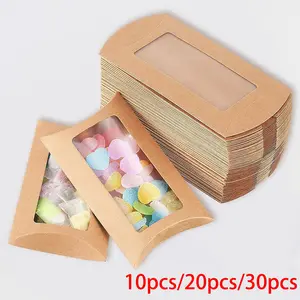 10/20/30 Leather Paper Mini Pillow Boxes, Window Decor Gift Display Box, Creative Gift Box with Transparent Window, Foldable Candy Chocolate Jewelry Wedding Party Gifts
