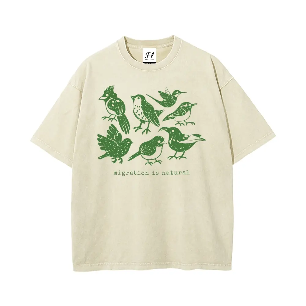 "Migration Is Natural" Anti ICE Shirt S~5XL Oversize Unisex Washed T-Shirt for Women and Men's Unisex Fit Batik Cotton Oversize Streetwear Menswear  Super Soft Pre-Shrunk