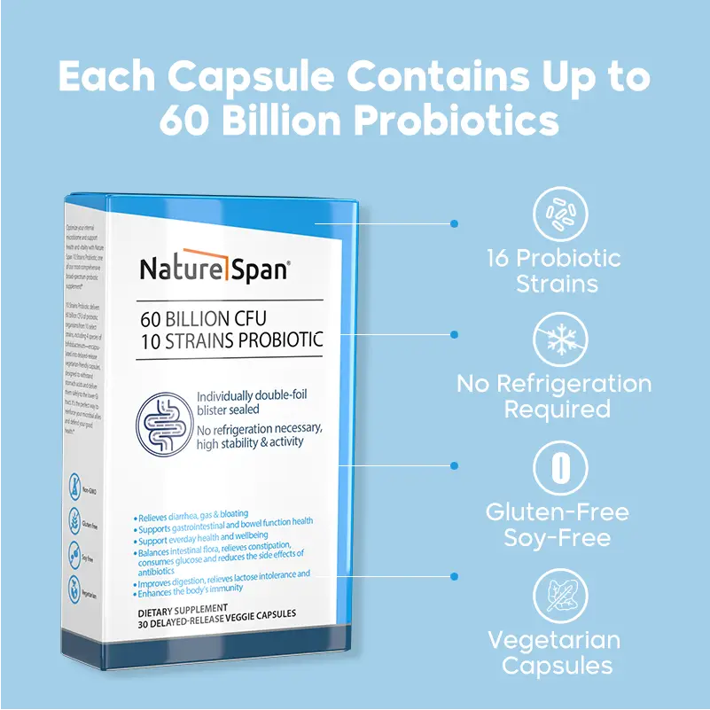 60 BILLION CFU10 STRAINS PROBIOTIC，Supports gut health and addresses abdominal bloating| Suitable for both men and women，30 Capsules