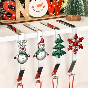 Christmas Stocking Holders for Mantle Set of 4 Weighted Stocking Hangers for Mantel Fireplace Stocking Hooks for Xmas Decoration Colorful