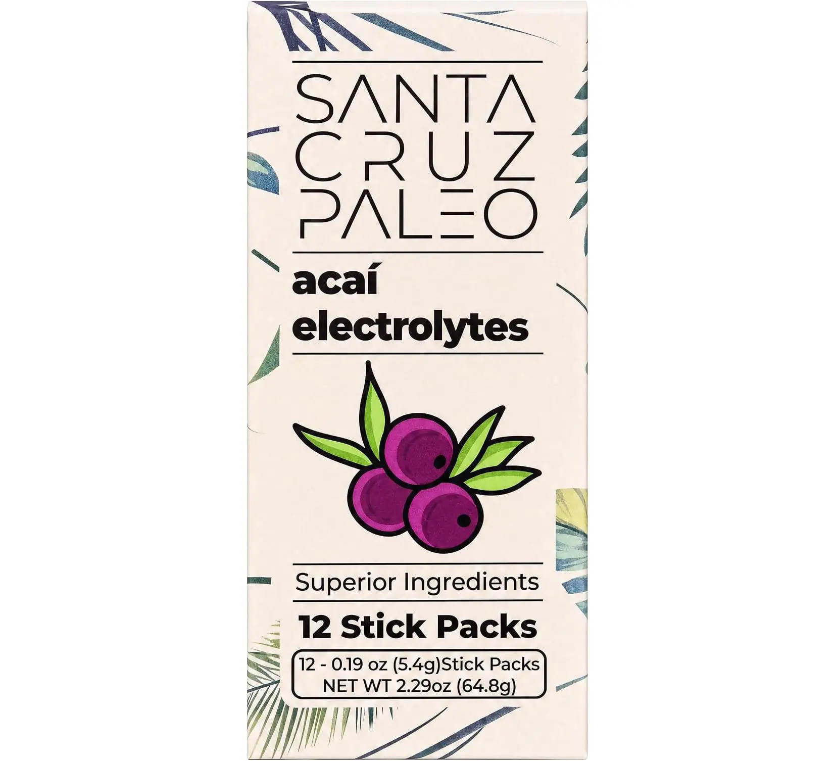Santa Cruz Paleo Electrolyte Powder Sticks, Acai, Magnesium, Potassium, 12 Servings