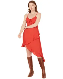 Angie Women's Solid Ruffle Hem Sleeveless Mini Dress - F4l16-Asis Red