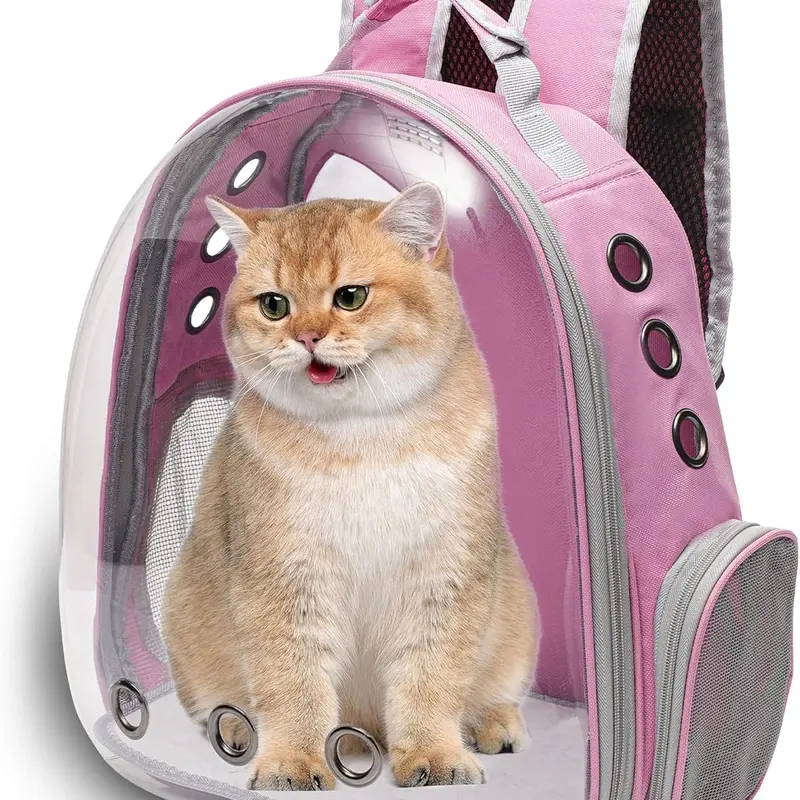 Cat Carrier Backpack, Pet Carrier Backpack Front Pack for Small Medium Cat Puppy Dog Carrier Backpack Bag Space Capsule, Airline-Approved Pet Carrier for Travel Hiking Walking Camping (Pink / Red / Black), Fabric