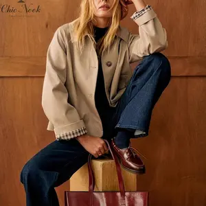 Women Casual Fall Jacket Lapel Neck Button-Down Long Sleeve Coat for Daily Outing Office Travel