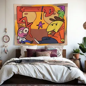 Cartoon Smiling Friends Tapestry - Vibrant Wall Hanging For Living Room, Bedroom, Office - Perfect Gift Design With Durable Polyester Fabric, Horizontal Print Art Decor, Vertical Room Decoration, Inanimate Insanity, Retro Tapestry, Wall Tapestry