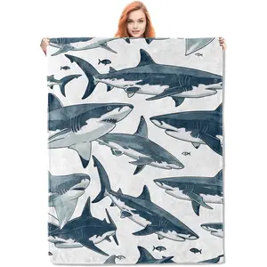 Shark Blanket,Ocean Animal Themed Flannel Throw Blankets,Soft Warm Lightweight Cozy Plush Sharks Throws for Bedroom Sofa Home Decor Gifts for Women Girls