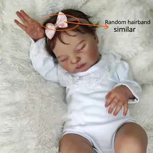 Realistic 50cm Asleep Reborn Baby Doll 20inch Soft Vinyl Newborn Bebe Girl Toy with Ear Studs, 3D-painting Skin with Visible Veins Lifelike Princess Gift Toy for Kids