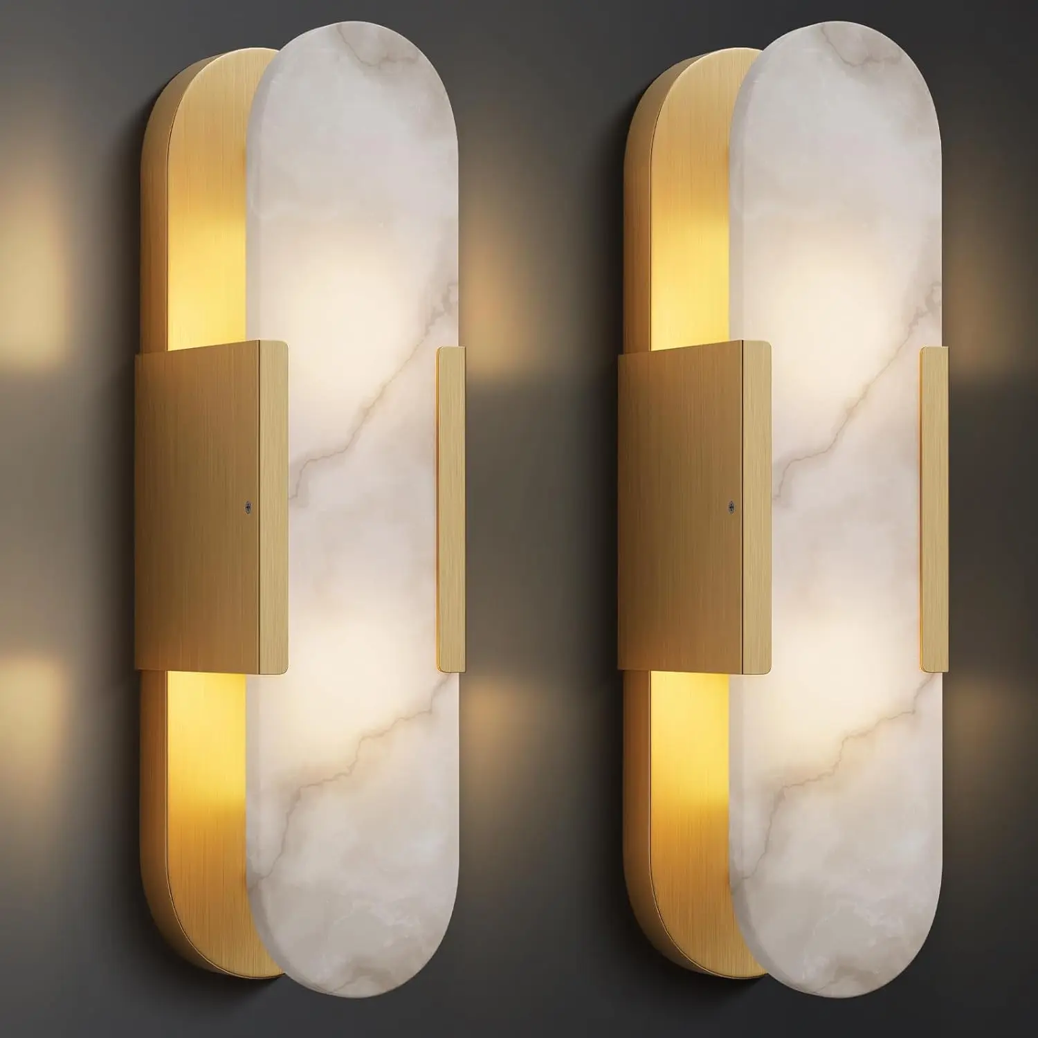 Wall Sconces Set of Two,19.7'' Alabaster Wall Sconce,Bedside Wall Lamp for Bathroom,Indoor Wall Lights Vanity Light Fixtures Perfect for Hallway, Living Room