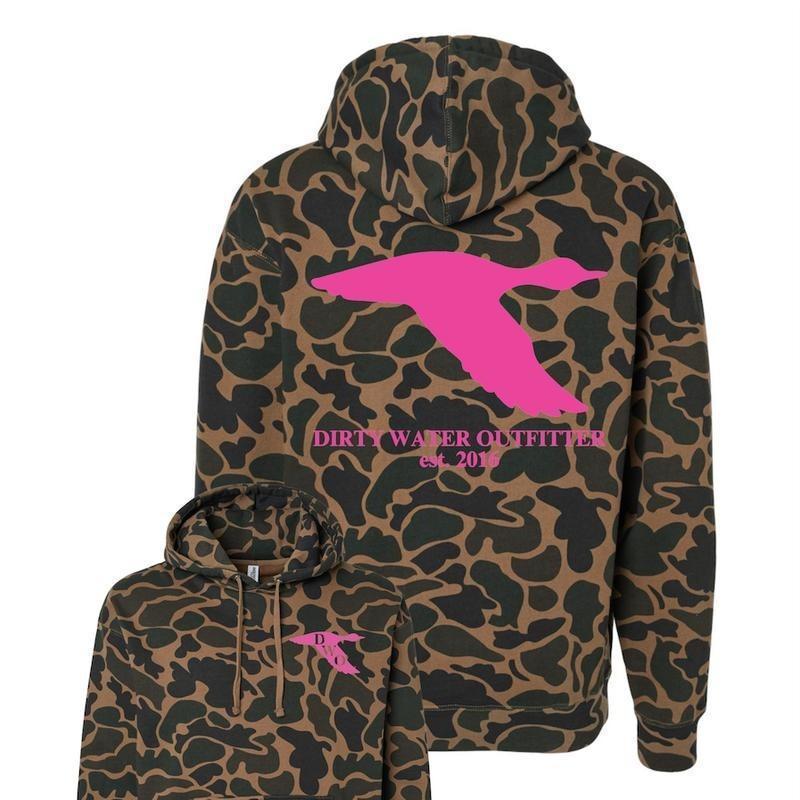 DWO Neon Old School Camo Hoodie, Duck Camo Logo Pullover, Heavyweight Streetwear for Men and Women, Hunting Gift