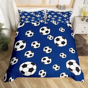 3pcs Football Pattern Bedding Set, Cool, Sporty Style, Boys Bedroom, Digital Print, Polyester Fabric