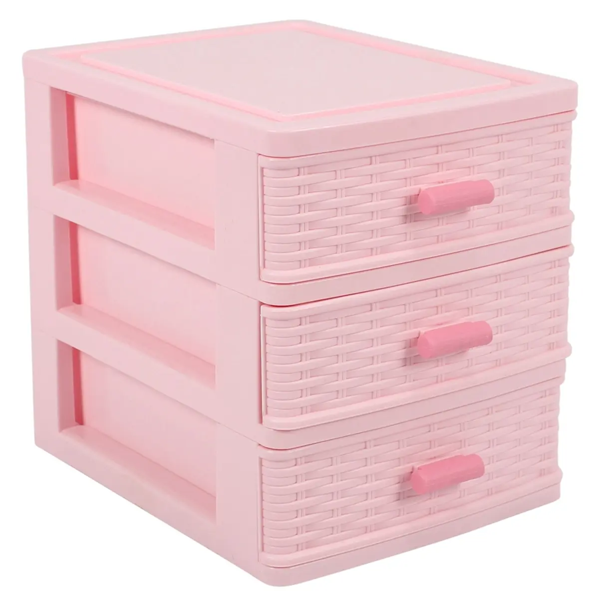 Plastic Drawer Storage Box, Portable 3-Compartment Organizer in Pink for Small Parts, Jewelry, and Crafts, 18 x 15.5 x 13cm