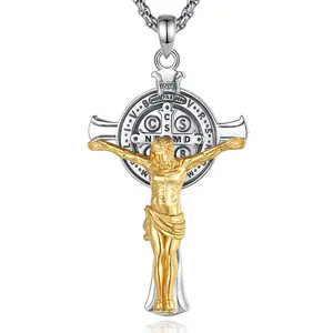 Jesus Cross Pendant, Golden Holy Jesus Crucifix Necklace With NDSMD, Religious Jewelry Gift for Easter, Baptism, Confirmation and Celebrations