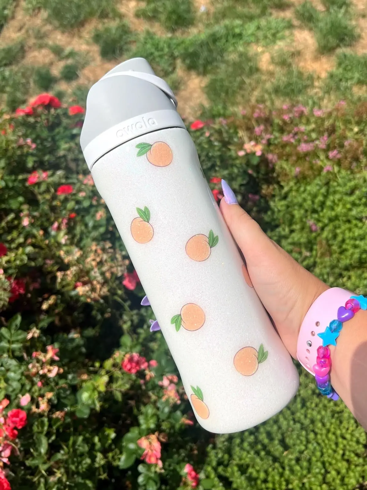Owala Orange Fruit Water Bottle – Cute White Glitter Insulated Stainless Steel Bottle with Straw Lid for School, Gym & Travel