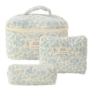 Floral Pattern Makeup Bag Set, 3 Counts/set Large Capacity Cosmetic Storage Bag & Makeup Brush Bag, Portable Compact Travel Cosmetic Bags, Travel Essentials