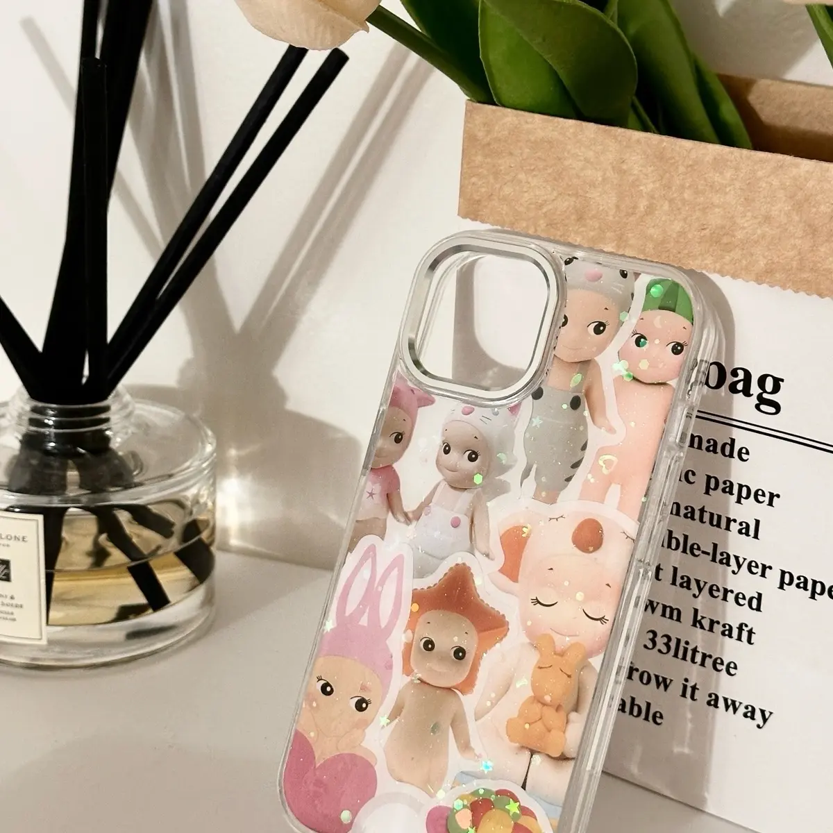 Angel sticker Resin phone cases, cute glitter phone accessories, sticker phone case