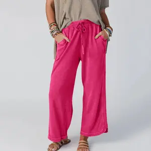 Women's Casual Wide Leg Sweatpants High Waist Baggy Acid Wash Pants Drawstring Athletic Palazzo Pants with Pockets, long wide-leg casual sweatpants, casual versatile fitness yoga drawstring pants, stretchy and comfortable