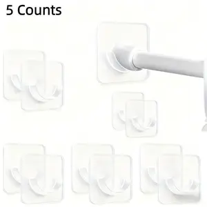 5-Pack Adhesive Curtain Rod Brackets, Waterproof Wall-Mounted Shower Rod Supports, Strong Grip, Essential Bathroom Accessories