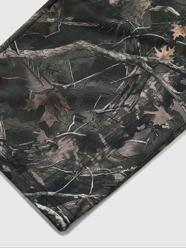 Men's Y2K Street Style Loose-Fit Cargo Pants, Camo Print with Gothic Letter Pattern, Drawstring Waist, Casual Fitted Design for Spring & Fall