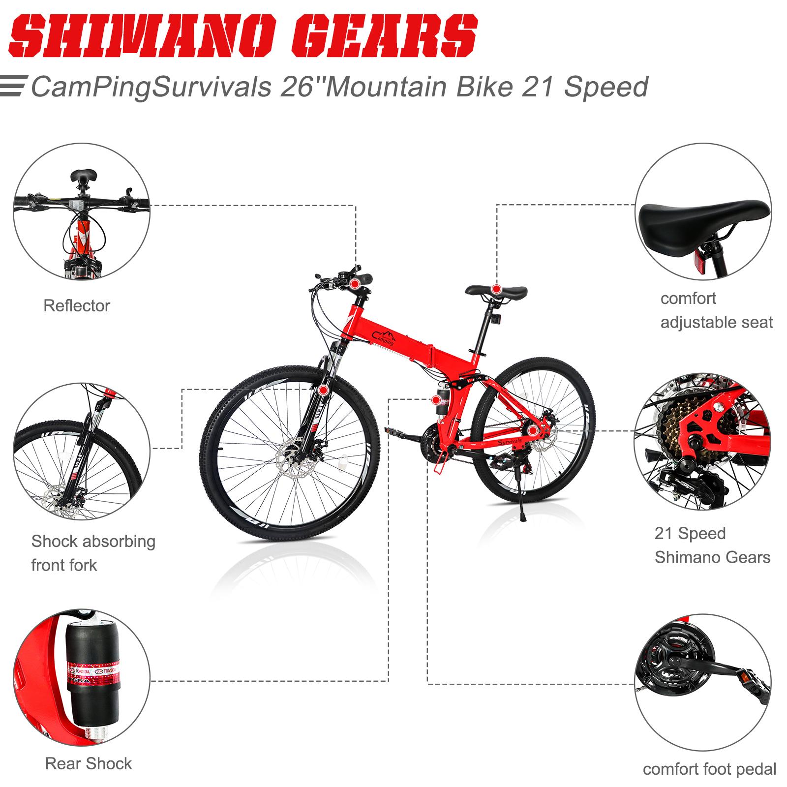 CampingSurvivals 26-inch Shimano TX30 high-carbon steel 100kg 21-speed red and black mountain bike CampingSurvivals 26-inch Shimano TX30 high-carbon steel 100kg 21-speed red and black mountain bike