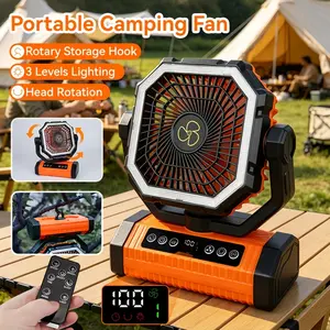 20000mAh Portable USB Rechargeable Outdoor Fan with Digital Display & LED Light, 4-Speed Cooling Suitable for Tents, Hiking, Camping, Fishing, Compact - Fan with Robust Handle for Tent Cooling