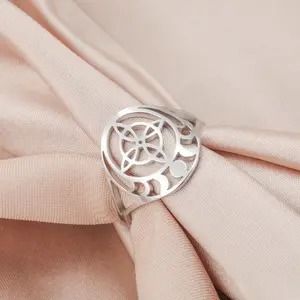 Vintage stainless steel witch knot four-petal moon phase men's and women's ring titanium steel ring couple jewelry