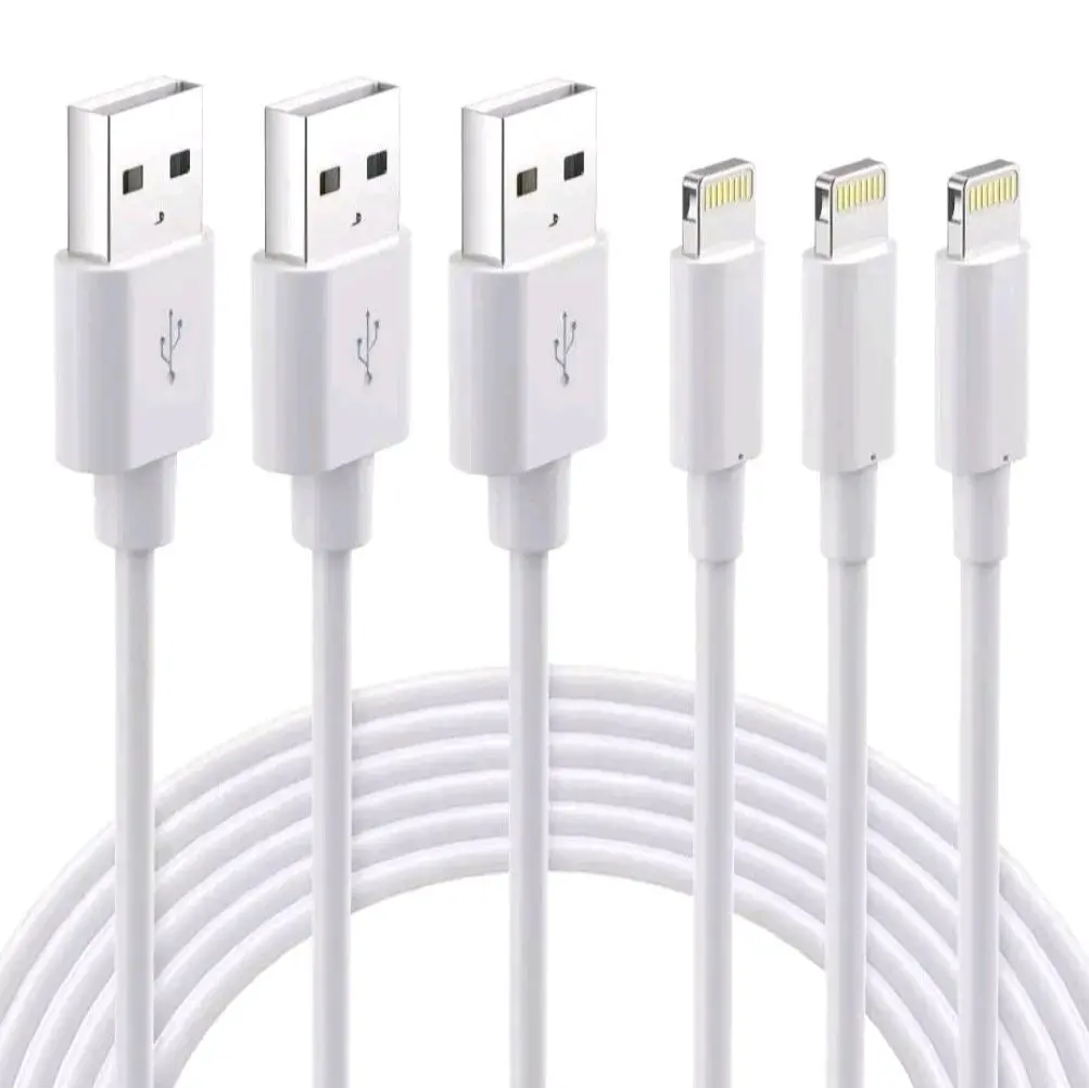 Apple 5 Pack USB Lead Charger Cable for iPhone 7, 8, X, XR, 11, 12, 13 Pro Max, 3FT Length