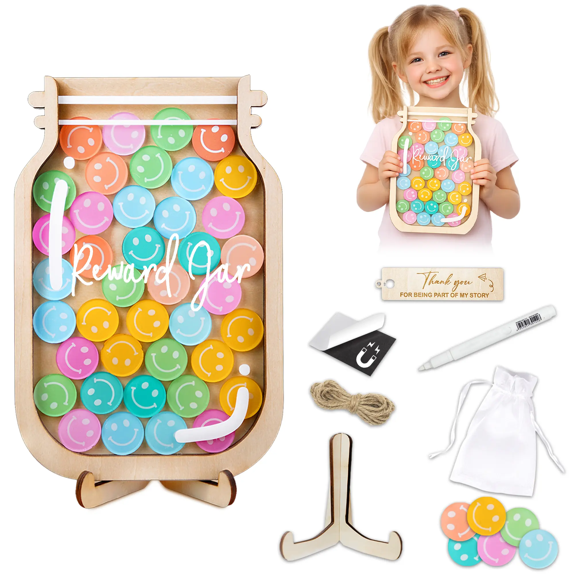 Magnetic Reward Jars for Kids Smiley Star Tokens Reward Jar for Classroom Behavior Classroom Incentive Jar Suitable for Teachers Parents System Behavior Chart for Toddler at Home Potty Training