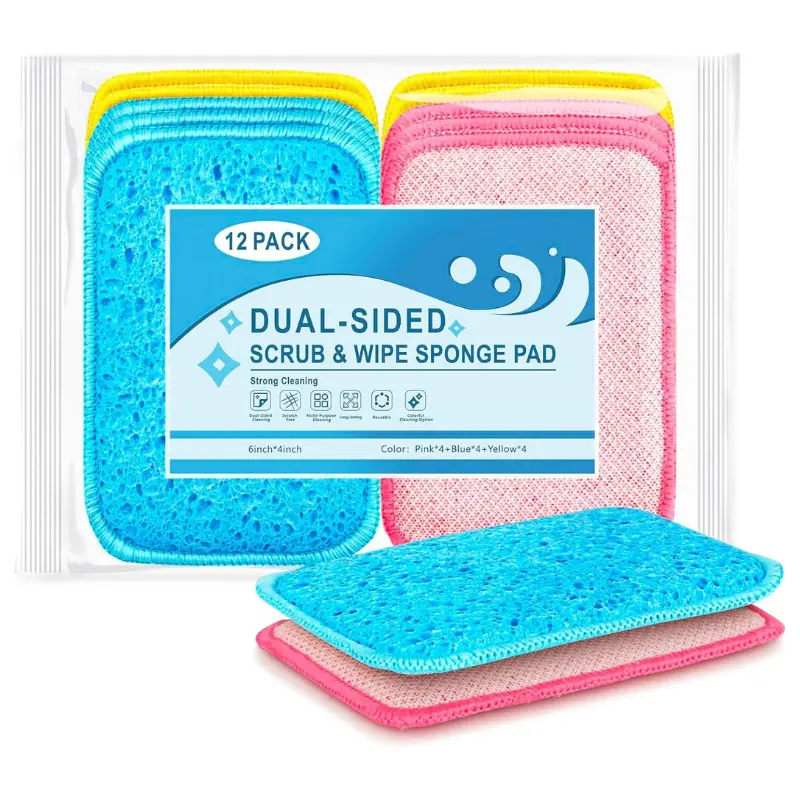 12-Pack Multicolor Double-Sided Microfiber Foam Cloth Sponges - Medium Thickness, Scratch-Resistant All-Purpose Wipes with Pouch for Kitchen Dishwashing, Non-Stick Cookware Clean, Modern Stone Countertops