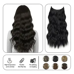 Seamless Synthetic Hair Extensions 16-24" - Heat Resistant One-Piece Clip-in (5 Clips) - Real Feel Invisible Hairpiece for Daily Glam