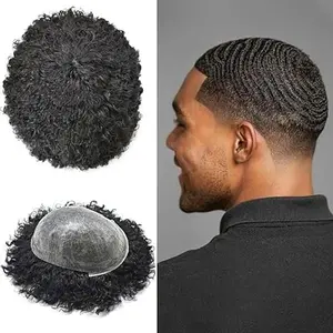 【TIMIA】PU Afro Wig for Black Men, Suitable for Men, Real Brazilian Human Hair, Men's Wig for African American Men,  Afro Wave, 10mm #1B, Deep Black