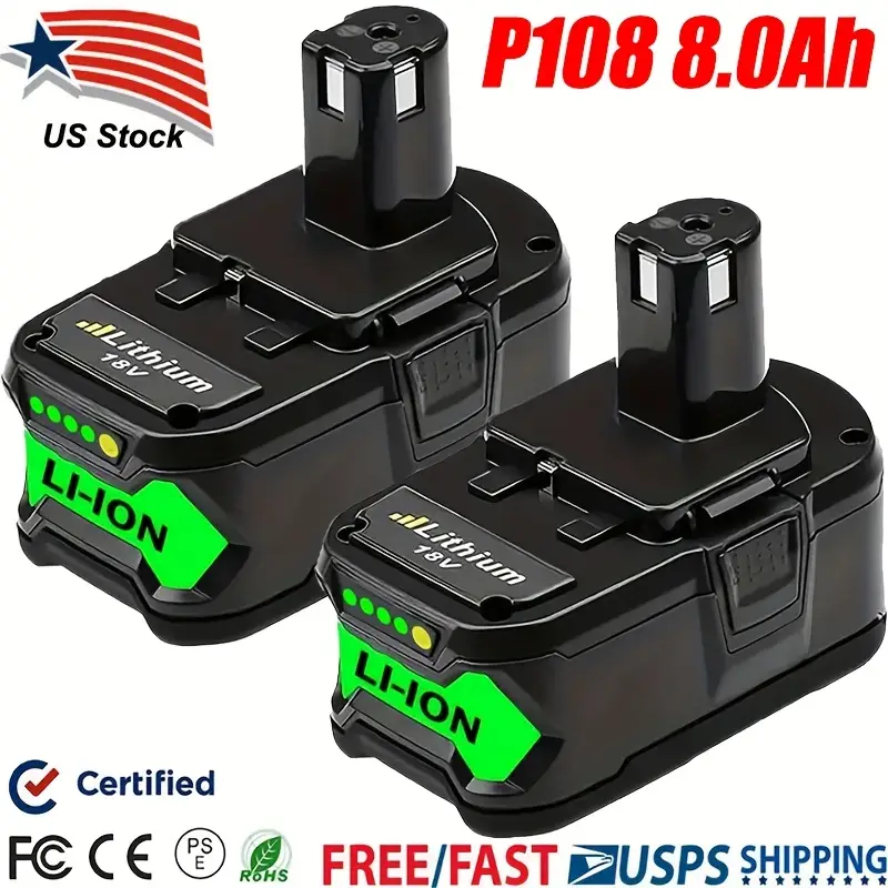 4 Packs 8.0Ah 18V Lithium Rechargeable Batteries, Compatible With Ryobi 18 Volt ONE Plus Series, High Capacity P108 Replacement For P102 P103 P104 P10