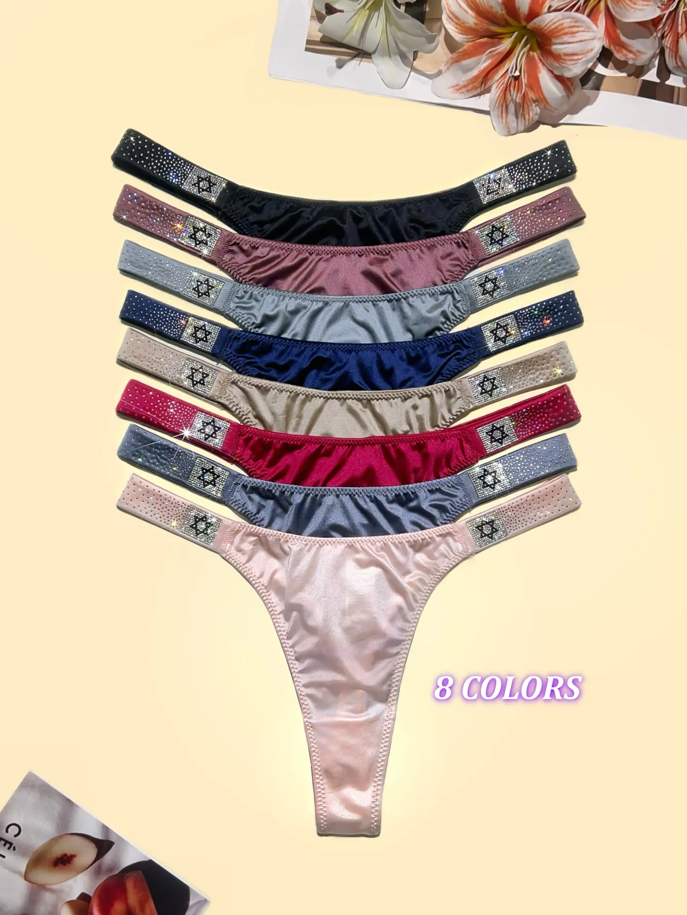 4-pack Women's shining & sparkling A+rhinestone thongs(4 colours), butterfly design ,  high quality  underwear，panties, suitable for daily life, and four-season multi-pack fashion women's underwear size for S-XL