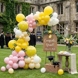 Lemon Balloon Arch Kit with Eucalyptus Leaves - 137Pcs Yellow Pink White Balloon Garland for Lemonade Baby Shower Summer Bridal Shower Tutti Frutti Birthday Party Decor
