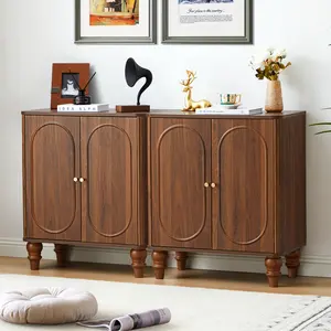 Giratree Fluted Storage Cabinet, Modern Credenza Wooden Accent Sideboard Buffet Cabinet Set of 2 with Adjustable Shelves and Solid Wood Legs, Console Table for Kitchen Dining Living Room Entryway