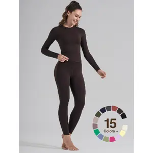 Women's High-Waisted 25'’ Inseam Sporty Leggings Set Long Sleeve Top & Yoga Pants Elastic Fabric Comfortable Fit Ideal for Gym & Daily Wear Leggings Womens Leggings fyp