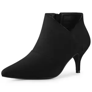BLISSFUL STEP Pointed Toe Cutout Kitten Heel Ankle Booties for Women