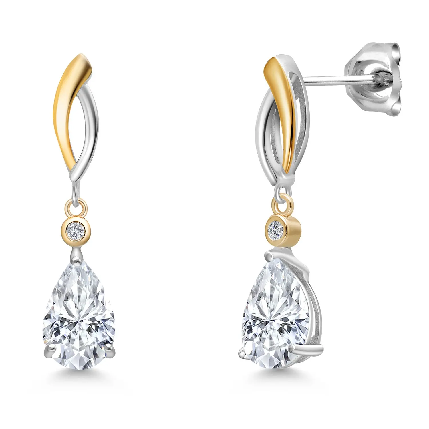 Gem Stone King Infinity Dangle Earrings for Women | 9X6MM Pear Gemstone Birthstone and Lab Grown Diamond | 925 Silver 10K Yellow Gold | Jewelry Gift for Her Mom Wife