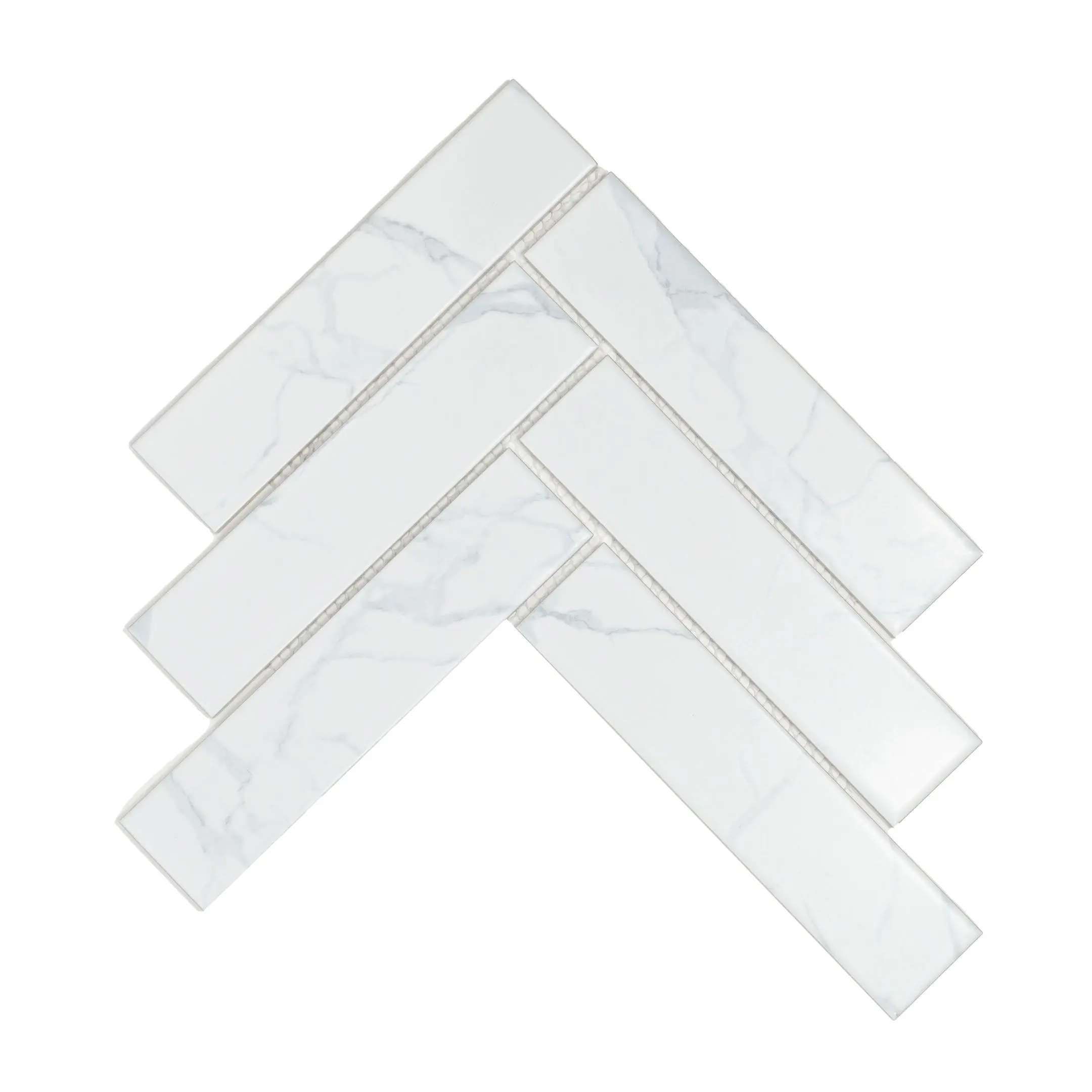 Statuario 2" x 8" Herringbone Marble Look Mosaic