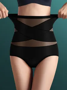 Women's High Waist Abdominal Control Panties Underwear Shapewear, Postpartum Cincher, Unique Crisscross Mesh Design, Fashionable & Sexy, Strong Tummy Control, Enhances Curves