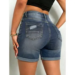 Bermuda Shorts for Women Jean High Waisted Trendy Patch Pockets Casual Summer Button Fly Stretchy Denim Shorts