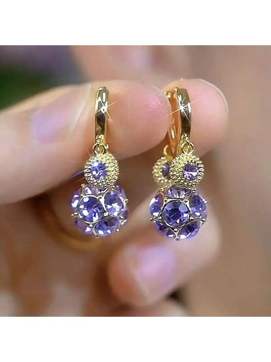 Retro Durian Earrings for Women, High-End Purple Jewelry with Diamond Studs and Metal Coating, Elegant Daily Wear Pair Set, Bling Effect, Durian Shape, Metal Coated, Retro Look, Drop Dangle Earrings, Female, Rhinestones