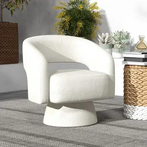 [summergarden] Ebello 21.3" Wide swivel chair, modern luxury velvet decorative chair, comfortable round armrests, 360-degree rotating bucket chair, suitable for living room, bedroom office, beige