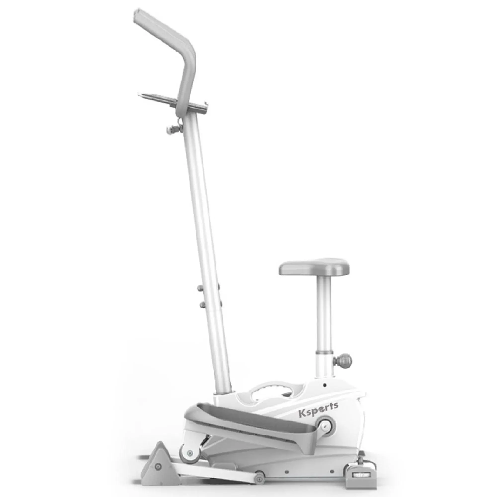 Ksports Mini Elliptical Machine with Seat, 3-Level Incline, & LED Display, White Ksports Mini Elliptical Machine with Seat, 3-Level Incline, & LED Display, White