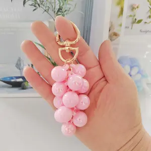 New Creative Grape Beaded Pendant Acrylic Crystal Simulated Fruit Love Spring Ring Keychain Pendant