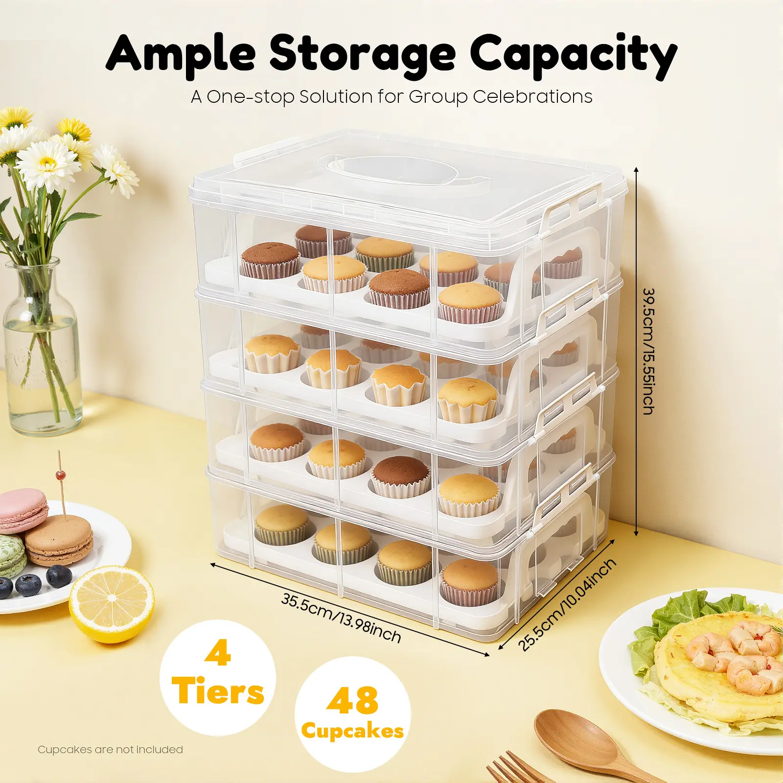 4-Tier 48 Cupcake Carrier - Portable Transparent PP Stackable Cake Storage Box,summerwins
