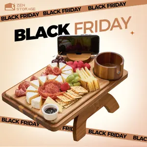 【NewYear2026】2-in-1 Sofa Arm Table Charcuterie Board | Acacia Wood | Tray Space-Saving for Home Office TV Snacks Gifts Anti-Slip & Scratch