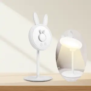 3-Level Dimming Bunny Makeup Mirror with 10X Magnifier - Multifunctional Rechargeable Vanity Mirror with Storage Base & Desk Lamp Mode Adjustable Ambient Light Desktop Vanity Mirror