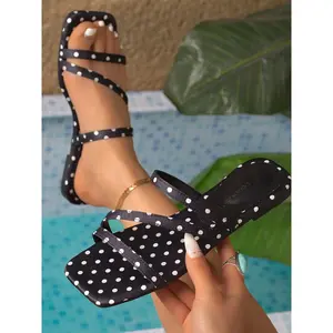 Women's Polka Dot Sandals, Strap Flip Flops, Summer Casual Shoes, Flat Comfortable Footwear, Party Ready, Beach Vacation, Water Play
