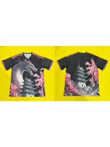 Team Special Edition 3D Custom Dragon Head Cherry Blossom Print Football Fan T-Shirt. Suitable for sports fitness, daily casual fashion, and lightweight wear.