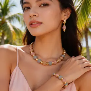 5Pcs 18K Gold Plated Metallic Beaded Jewelry Set | Elegant Multi-Tone Necklace, Bracelet, Ring & Earrings | Perfect Wedding & Daily Wear Gift for Her, stainless steel